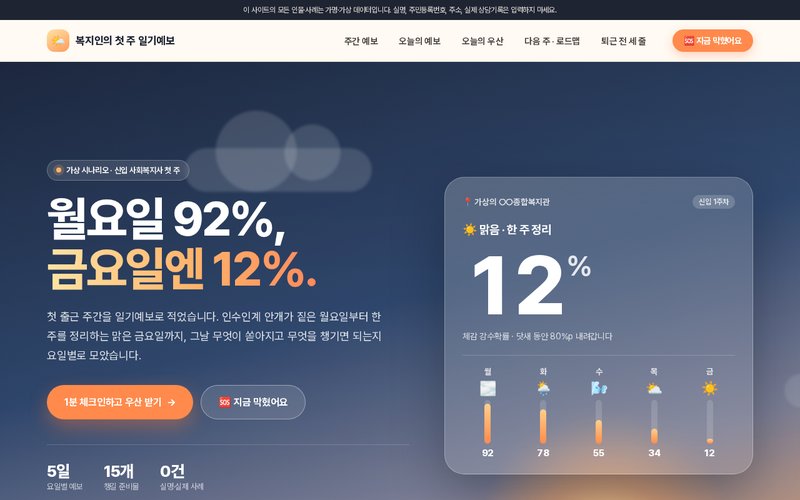 복지인의 첫 주 일기예보 홈페이지 첫 화면